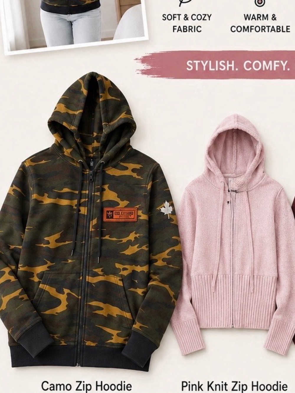 2- Piece Women’s Hoodie Bundle | Camo, Pink Knit